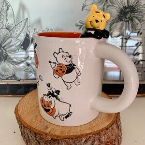 NEW Winnie the Pooh Halloween Mug with Illustrations and Pooh Figure on Rim